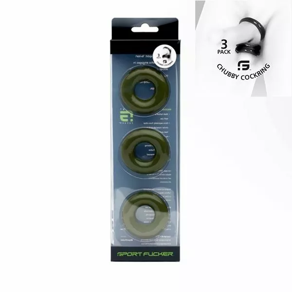 Sport Fucker Chubby Rubber Cockring 3-Pack - Groen