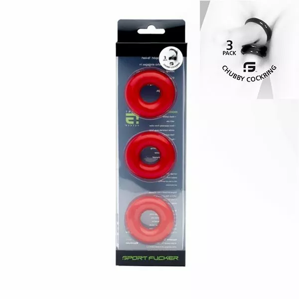 Sport Fucker Chubby Rubber Cockring 3-Pack - Rood