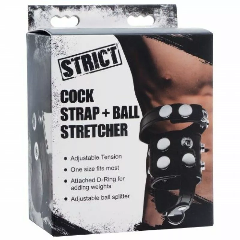 Strict Leather Cock Strap & Ball Stretcher - Zwart Kunstleer - Afbeelding 3