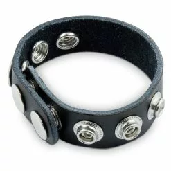 Mr Cock Mr. Cock Leren Cockring Met Drukknopen - Zwart