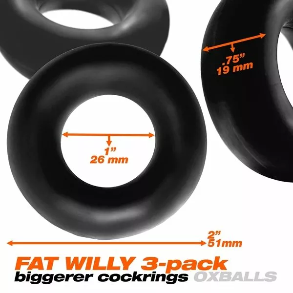 Oxballs Fat Willy 3-pack Cockringen - Zwart - Afbeelding 5