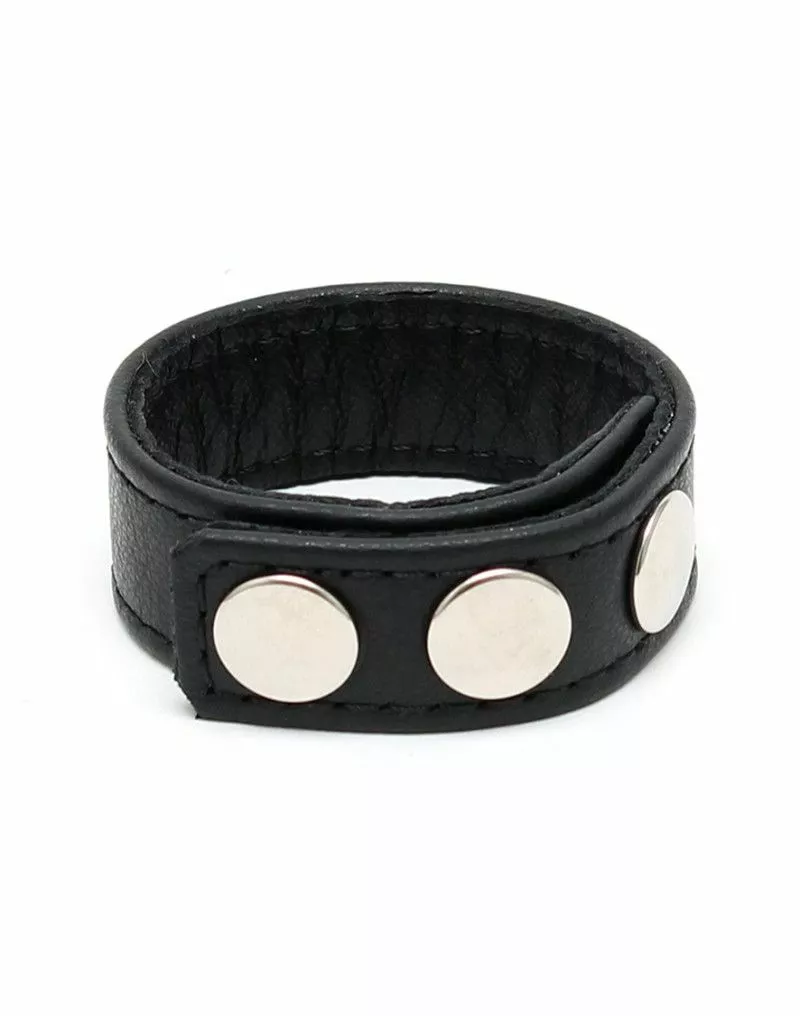 Rimba Leren Cockring Met Drukknopen - Zwart