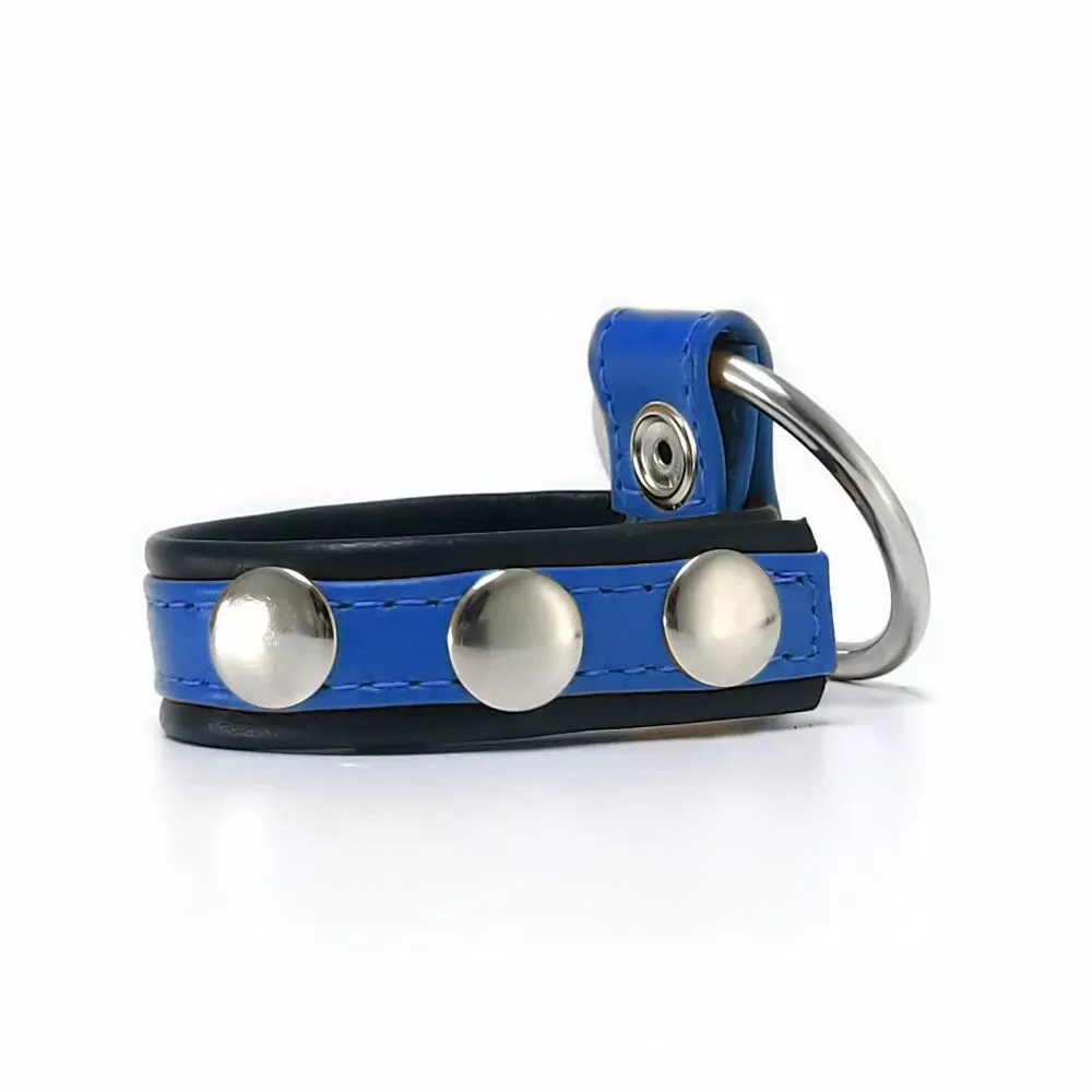 BLACK LABEL Verstelbare Leren Cockstrap Met Penisring - Blauw - Afbeelding 2